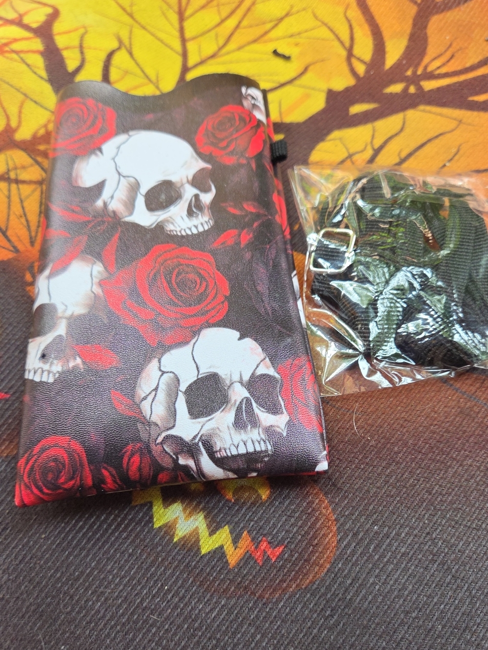 Skull & Roses Crossbody Pouch - Black and Red